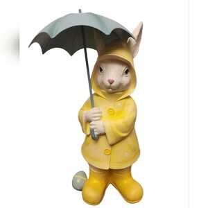 Cottontail Lane Spring Easter Rabbit with Umbrella & Rain Coat Figurine - 14"
